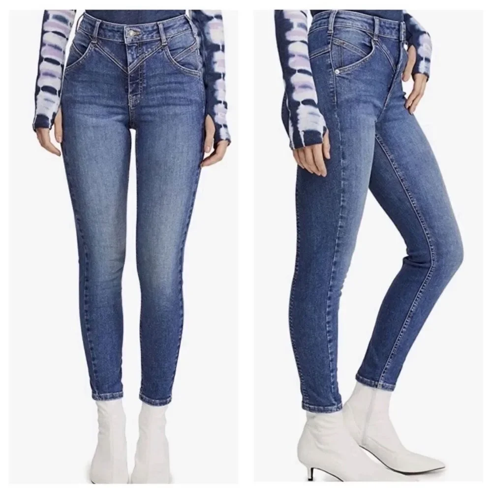 Free People We The Free‎ Daybreak Blue Riley Wash Skinny Jeans Sz 24